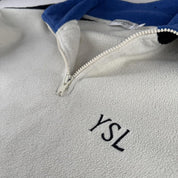 Early 2000s Yves Saint Laurent YSL Embroidered Spellout Quarter Zip Fleece XL - Threads Uncovered