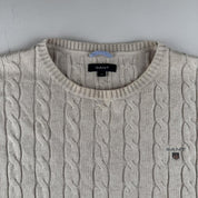 Gant Cotton Embroidered Spellout Cable Knit Jumper L - Threads Uncovered