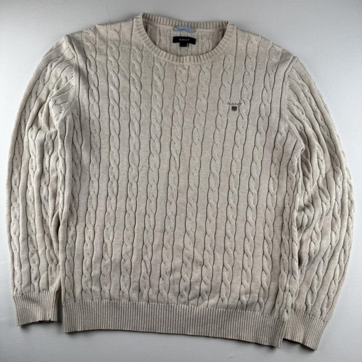 Gant Cotton Embroidered Spellout Cable Knit Jumper L - Threads Uncovered