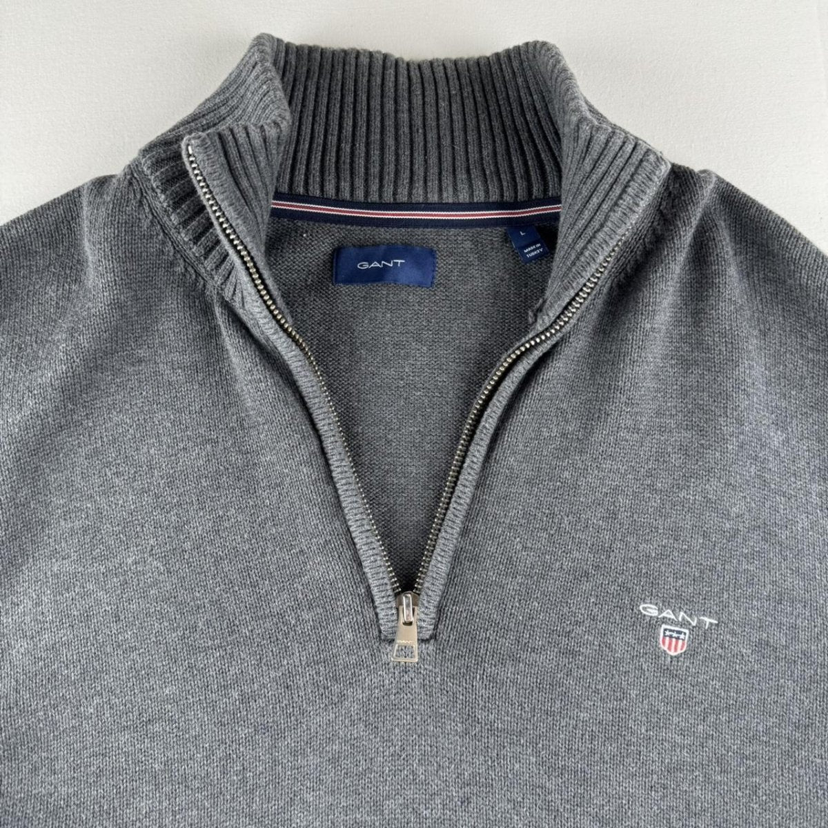 Gant Embroidered Logo Knitted Quarter Zip Fleece L - Threads Uncovered