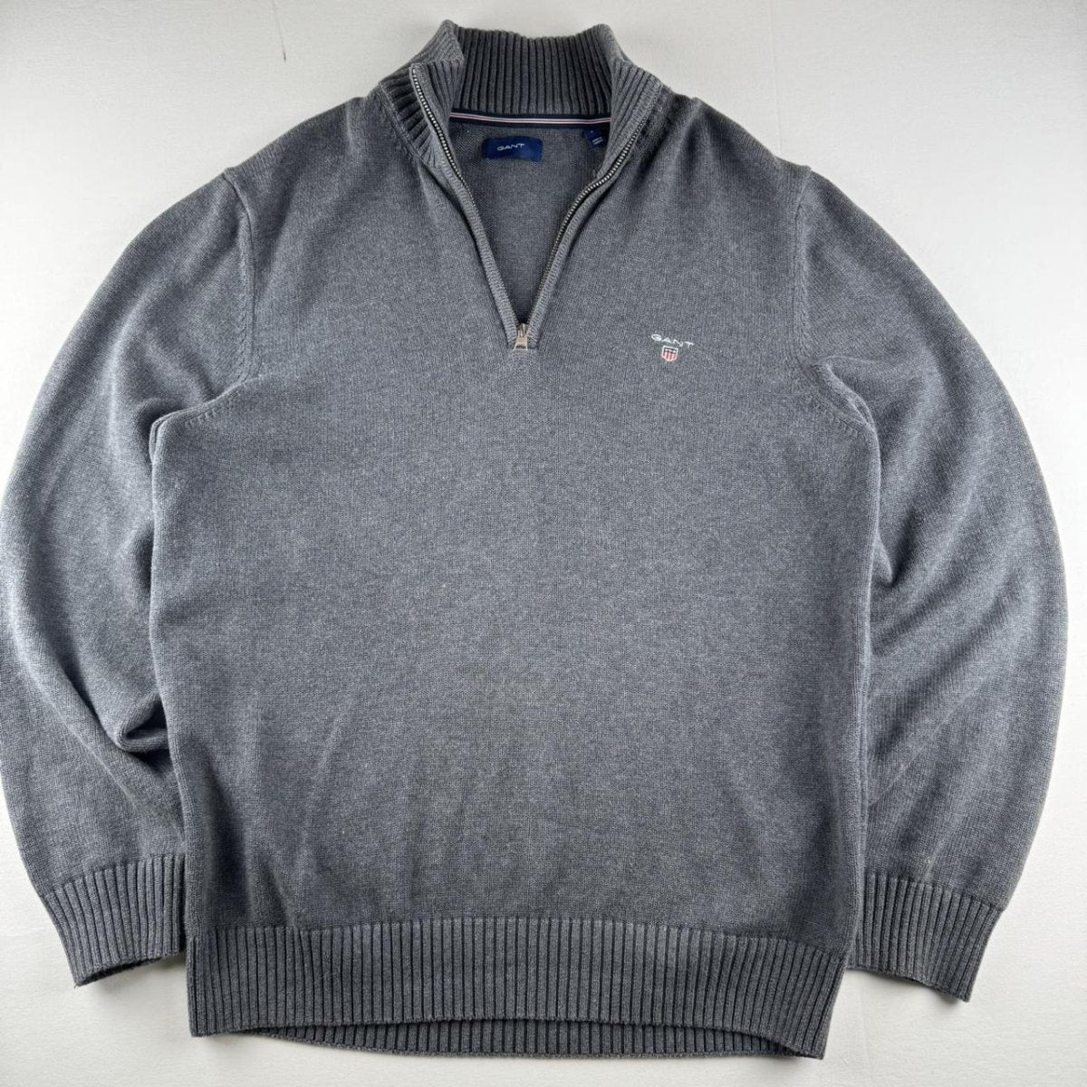 Gant Embroidered Logo Knitted Quarter Zip Fleece L - Threads Uncovered