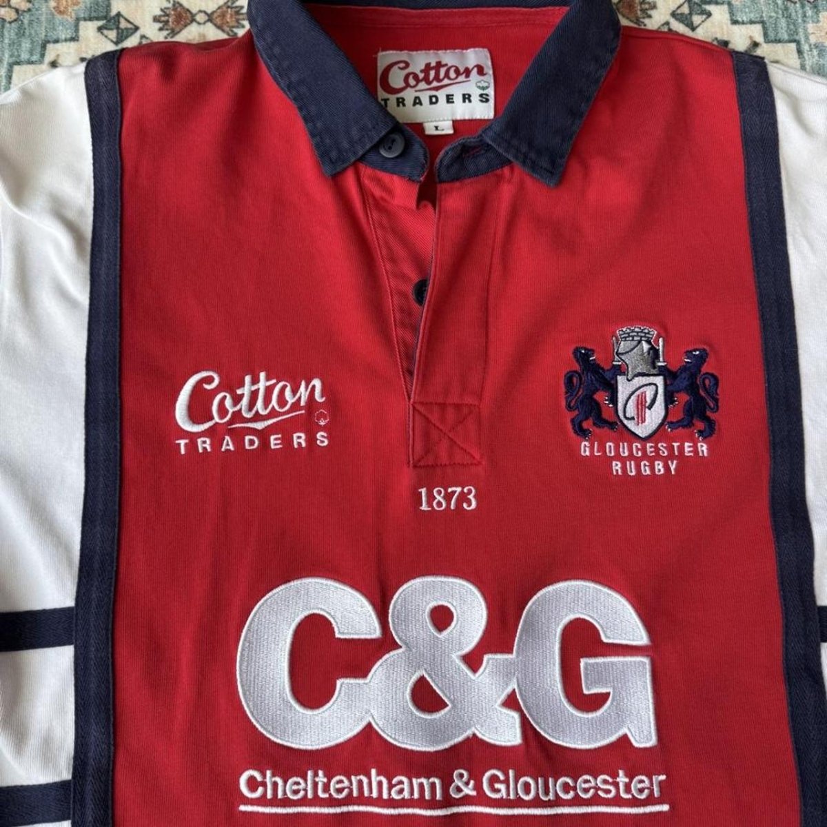 Gloucester Cotton Traders Long Sleeve Rugby Polo Shirt L - Threads Uncovered