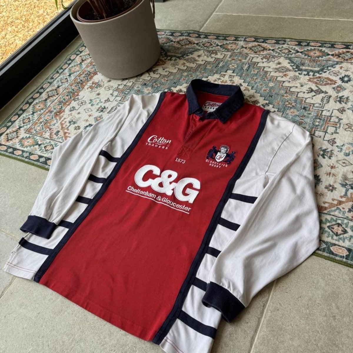 Gloucester Cotton Traders Long Sleeve Rugby Polo Shirt L - Threads Uncovered