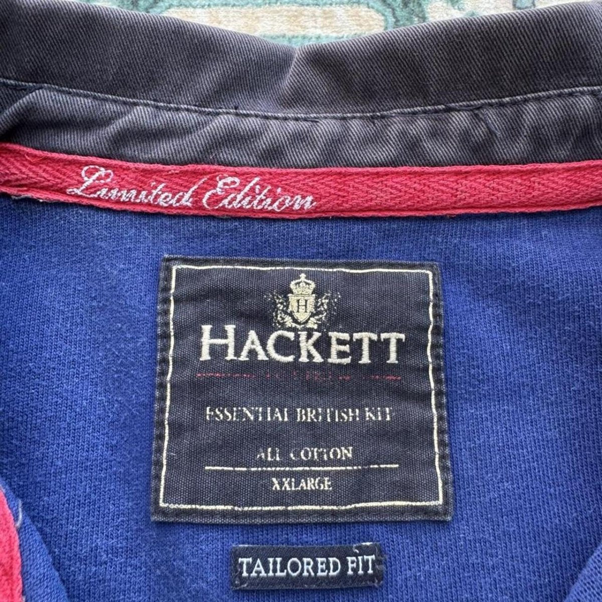 Hackett Thick Cotton Embroidered Spellout Rugby Polo XXL - Threads Uncovered