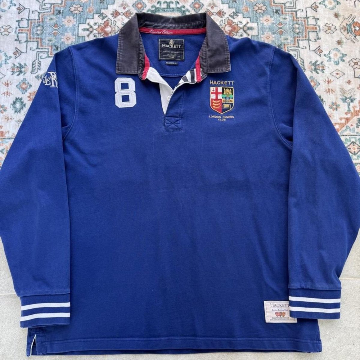 Hackett Thick Cotton Embroidered Spellout Rugby Polo XXL - Threads Uncovered