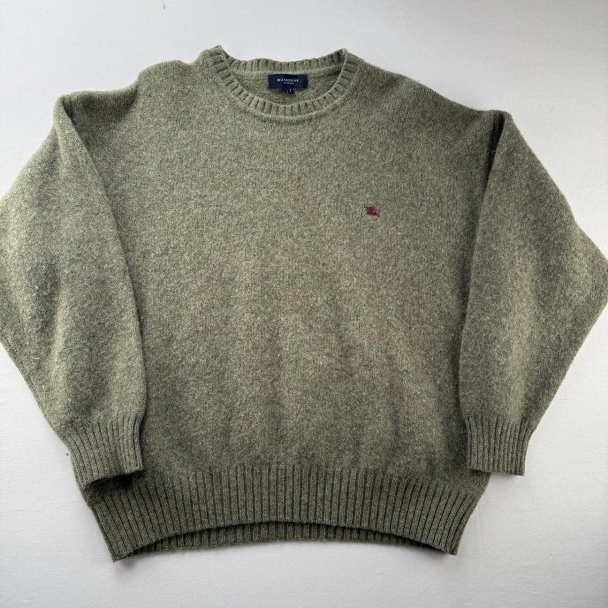 Khaki Womens Burberry Woolen Knitted Jumper 12-14 - Threads Uncovered