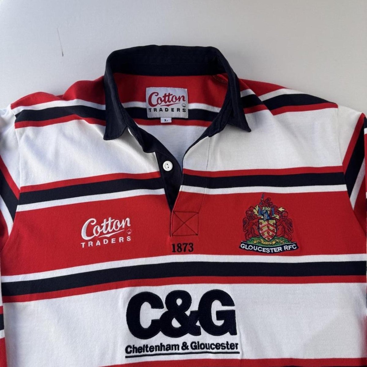 Late 1990s Cotton Traders Gloucester Rugby Polo Shirt L - Threads Uncovered