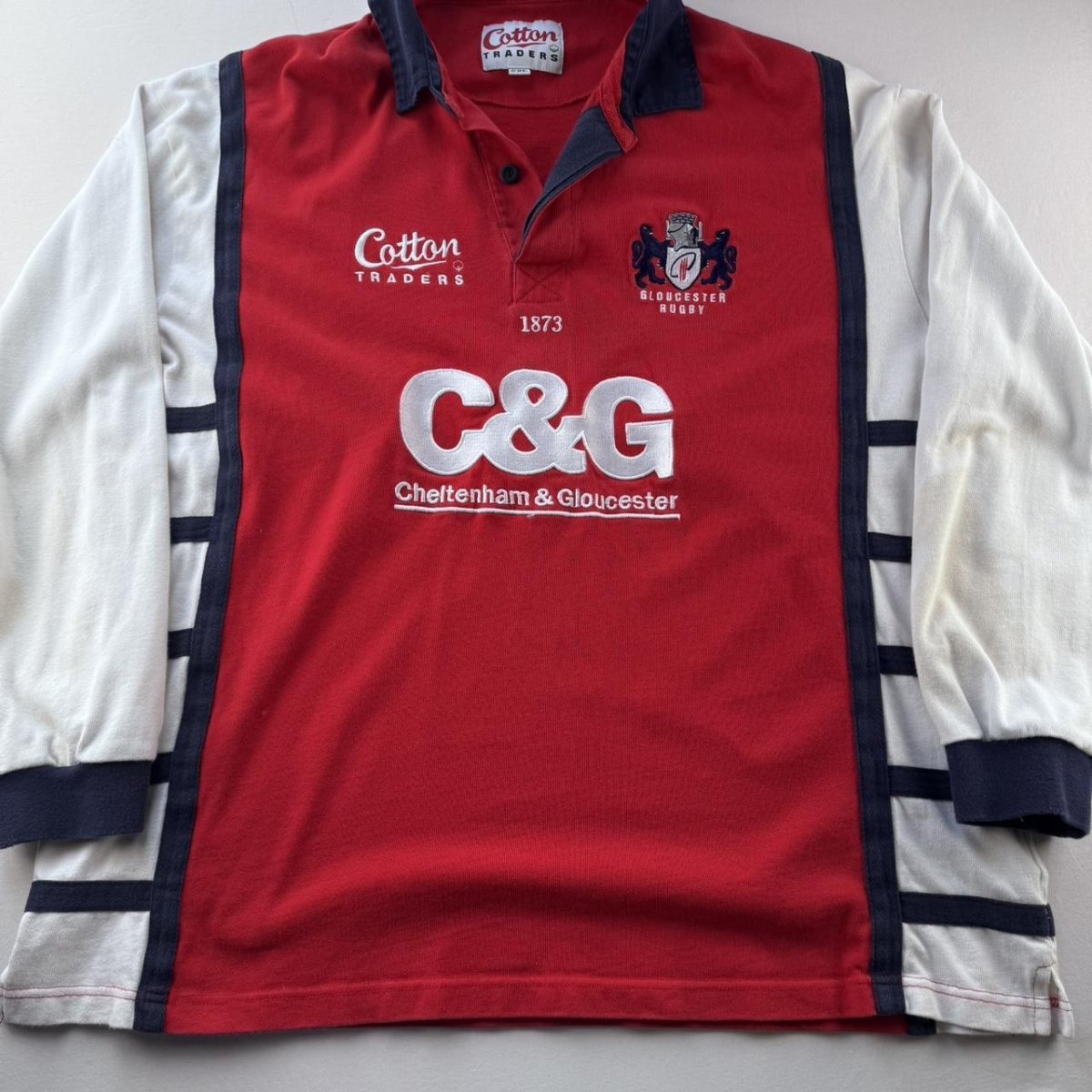 Late 1990s Gloucester Rugby Cotton Traders Rugby Polo Shirt XXL - Threads Uncovered
