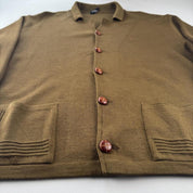 Late 1990s Yves Saint Laurent Embroidered Logo Thick Wool Blend Cardigan L - Threads Uncovered
