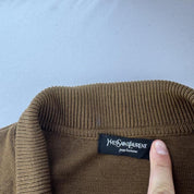 Late 1990s Yves Saint Laurent Embroidered Logo Thick Wool Blend Cardigan L - Threads Uncovered