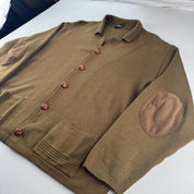 Late 1990s Yves Saint Laurent Embroidered Logo Thick Wool Blend Cardigan L - Threads Uncovered