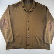Late 1990s Yves Saint Laurent Embroidered Logo Thick Wool Blend Cardigan XL - Threads Uncovered