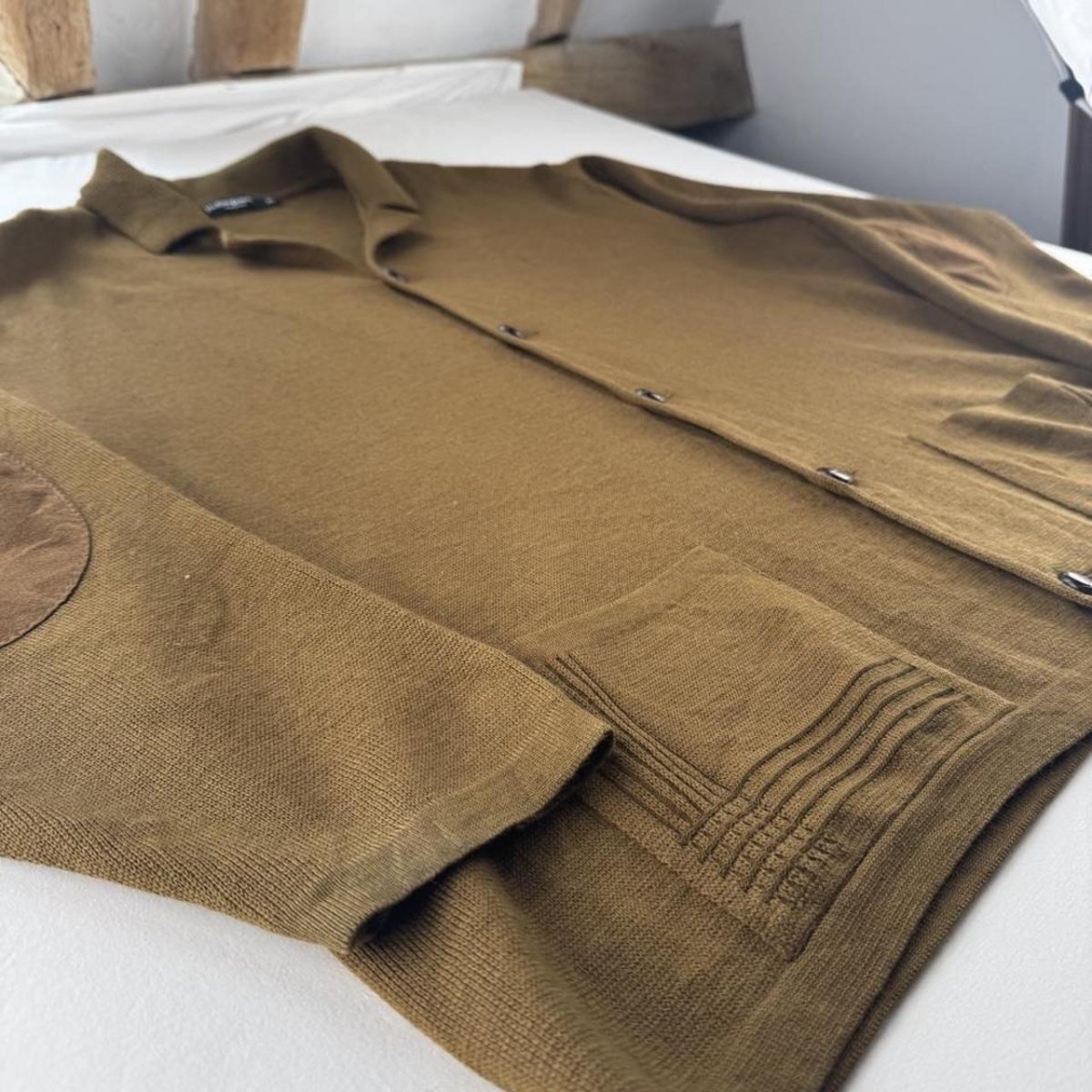Late 1990s Yves Saint Laurent Embroidered Logo Thick Wool Blend Cardigan XL - Threads Uncovered