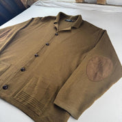 Late 1990s Yves Saint Laurent Embroidered Logo Thick Wool Blend Cardigan XL - Threads Uncovered