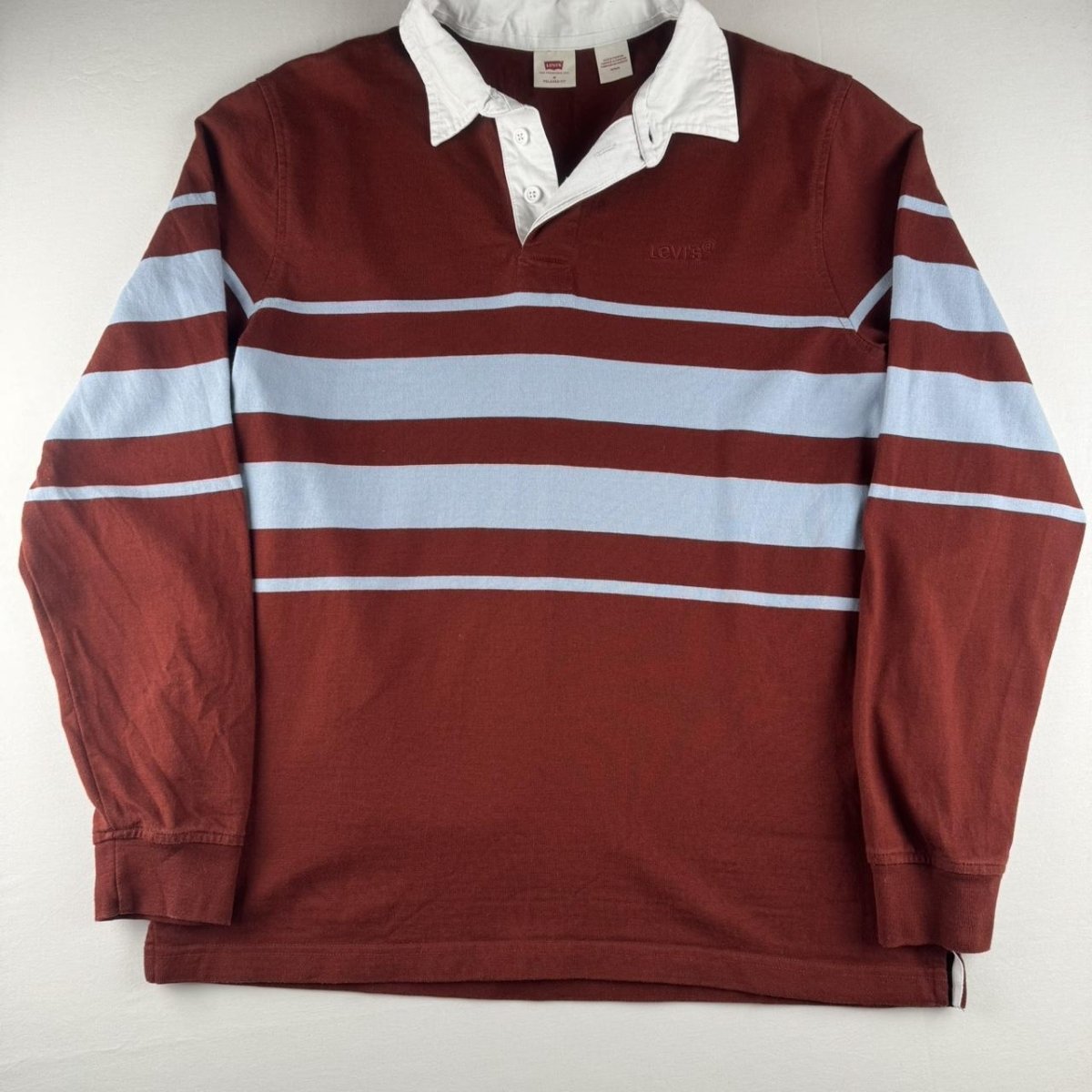 Levi's Embroidered Spellout Striped Rugby Polo Shirt M - Threads Uncovered