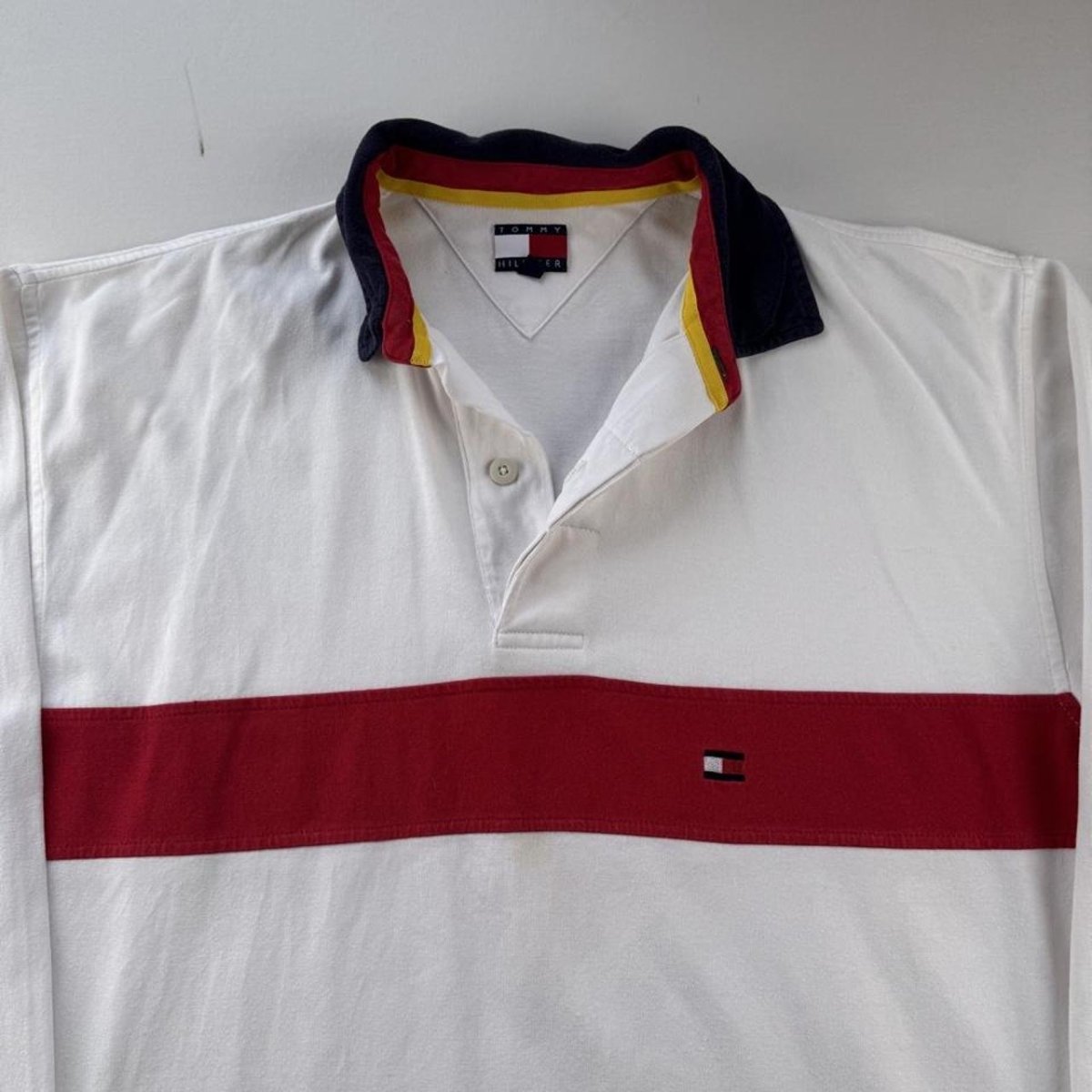 Mens Tommy Hilfiger Embroidered Logo Pannel Rugby Polo Shirt M - Threads Uncovered