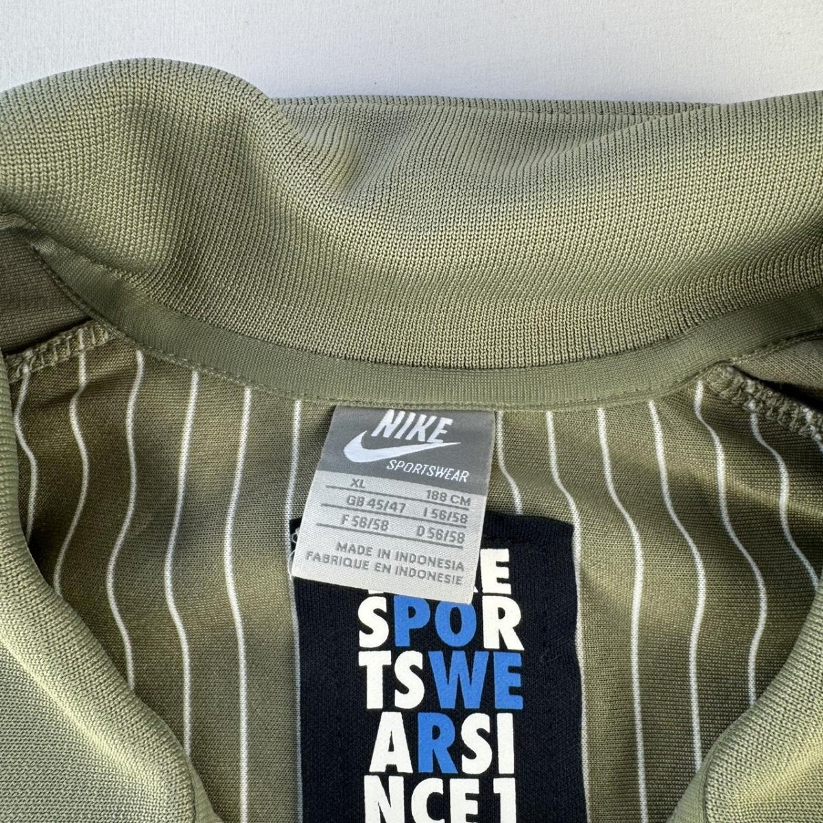 Mid 2000s Nike Embroidered Khaki Pinstripe Track Jacket XL - Threads Uncovered