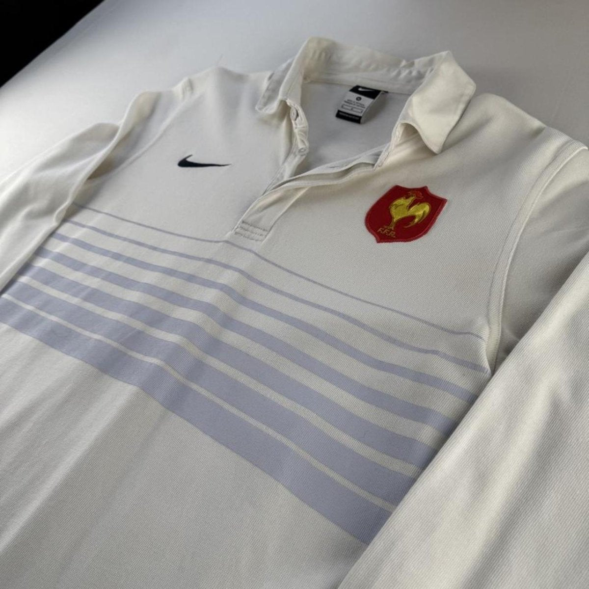 Mid 2000s Nike France Striped Rugby Polo Shirt M - Threads Uncovered