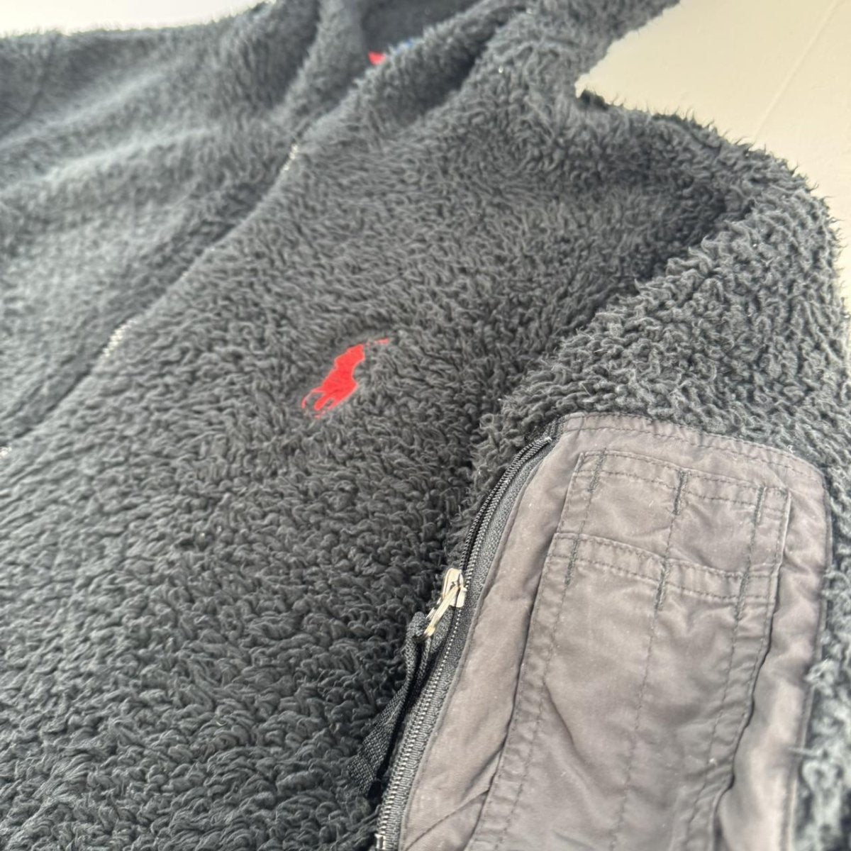 Modern Polo Ralph Lauren Red Pony Sherpa High Neck Fleece Jacket XL - Threads Uncovered