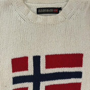 Napapijri Cream Oversized Spellout Knitted Jumper XL - Threads Uncovered