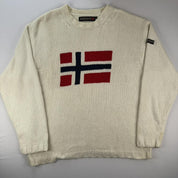 Napapijri Cream Oversized Spellout Knitted Jumper XL - Threads Uncovered