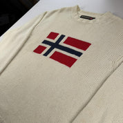 Napapijri Cream Oversized Spellout Knitted Jumper XL - Threads Uncovered