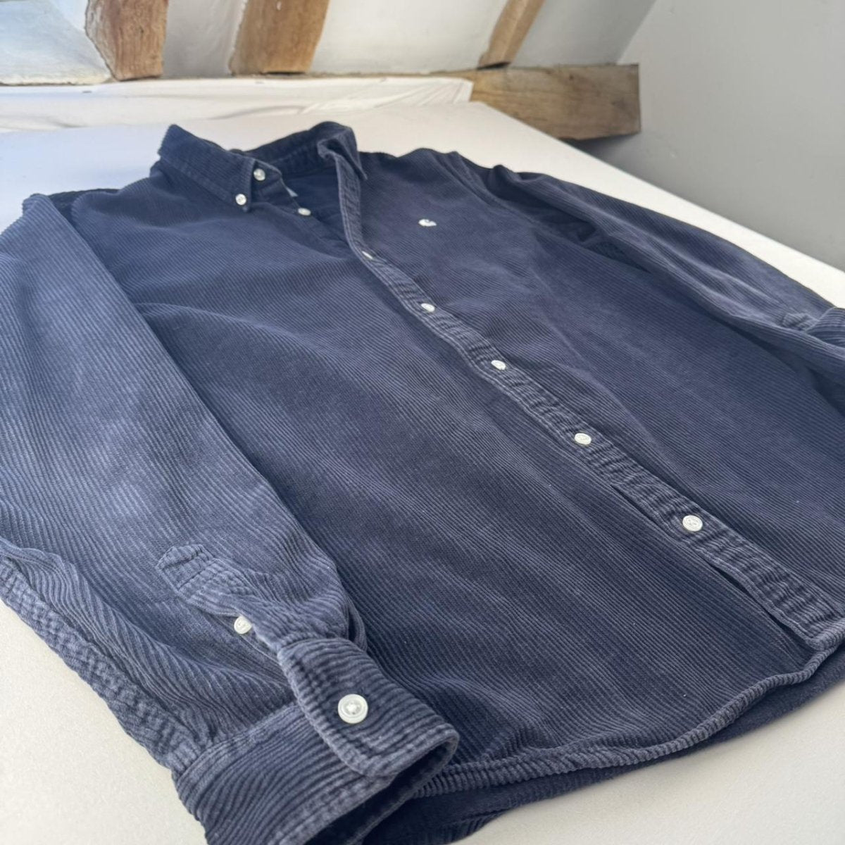 Navy Carhartt WIP Long Sleeve Madison Corduroy Button Down Shirt L - Threads Uncovered