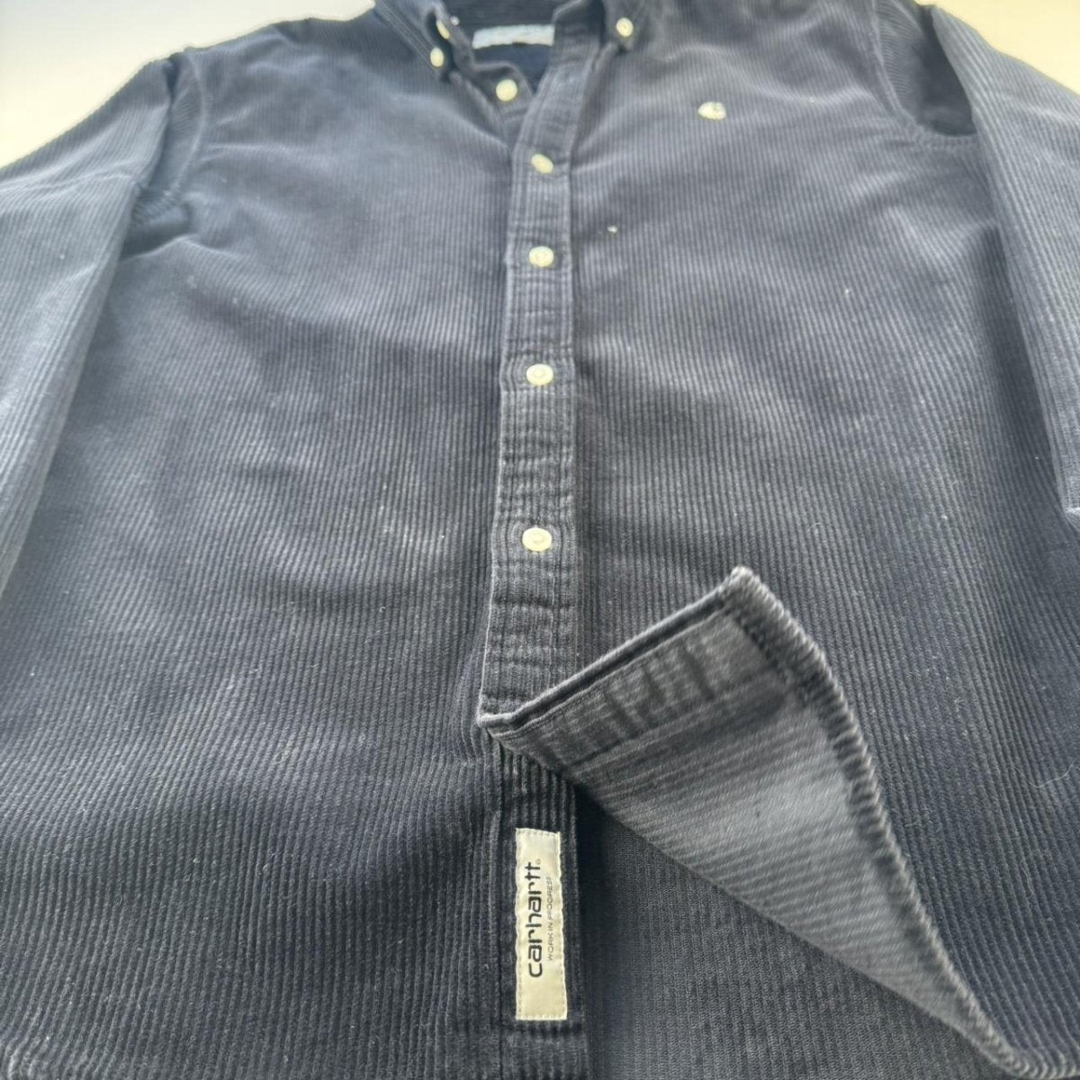 Navy Carhartt WIP Long Sleeve Madison Corduroy Button Down Shirt L - Threads Uncovered