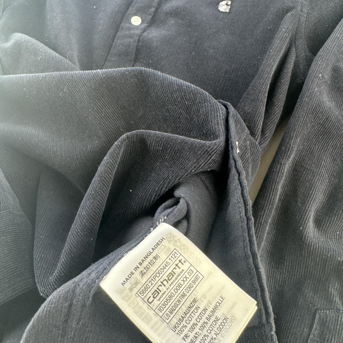 Navy Carhartt WIP Long Sleeve Madison Corduroy Button Down Shirt S - Threads Uncovered