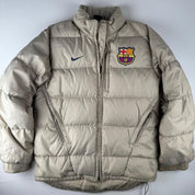 Nike T90 Barcelona FC Puffer Jacket in Beige Size S - Threads Uncovered