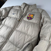 Nike T90 Barcelona FC Puffer Jacket in Beige Size S - Threads Uncovered
