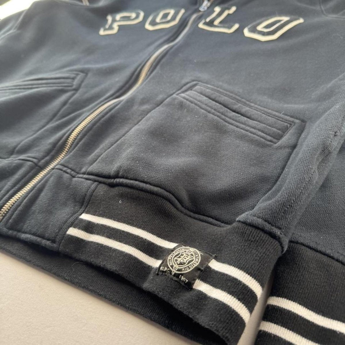 Polo Ralph Lauren Cotton Embroidered Fleece Logo Full Zip L - Threads Uncovered