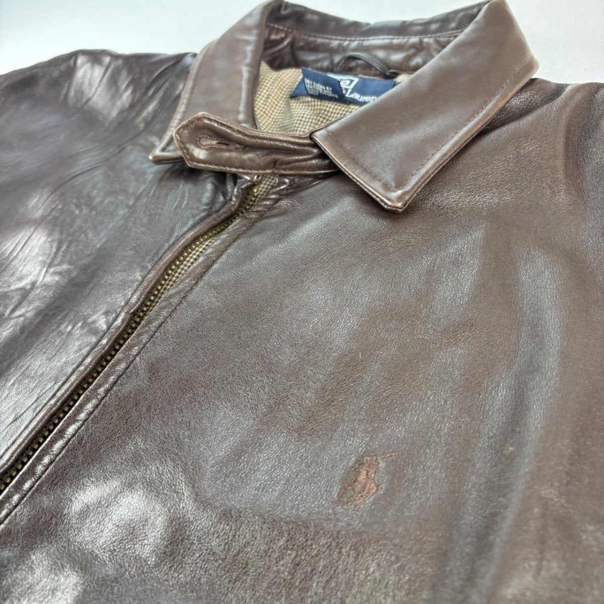 Polo Ralph Lauren Early 2000s Leather Brown Harrington Jacket L - Threads Uncovered