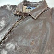 Polo Ralph Lauren Early 2000s Leather Brown Harrington Jacket L - Threads Uncovered