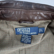 Polo Ralph Lauren Early 2000s Leather Brown Harrington Jacket L - Threads Uncovered
