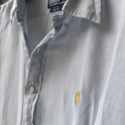 Polo Ralph Lauren Embroidered Pony Baby Blue Linen Shirt XL - Threads Uncovered