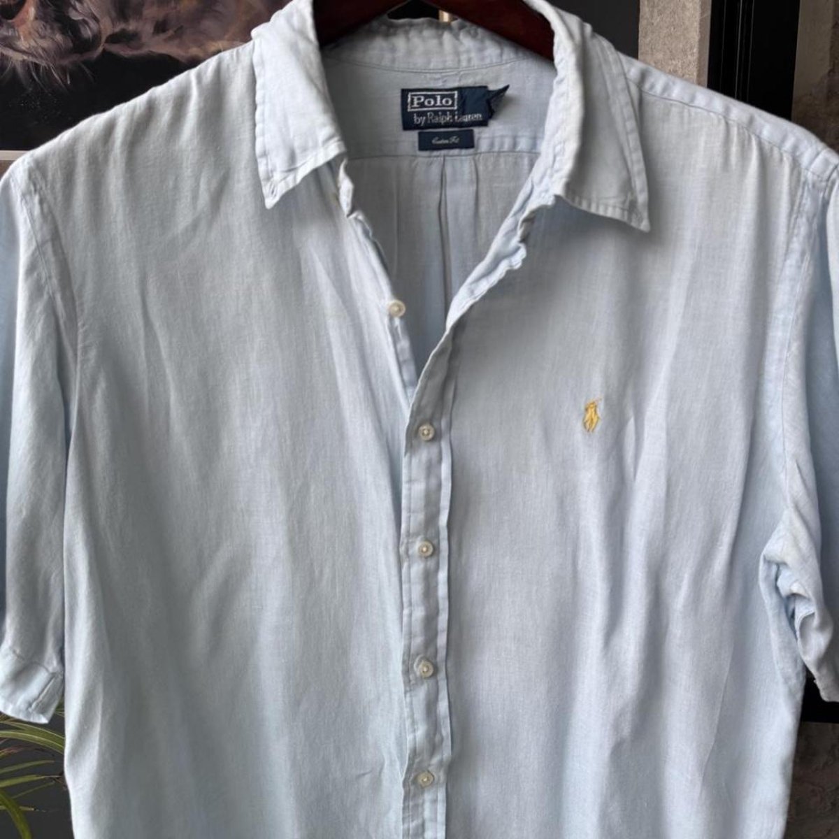 Polo Ralph Lauren Embroidered Pony Baby Blue Linen Shirt XL - Threads Uncovered