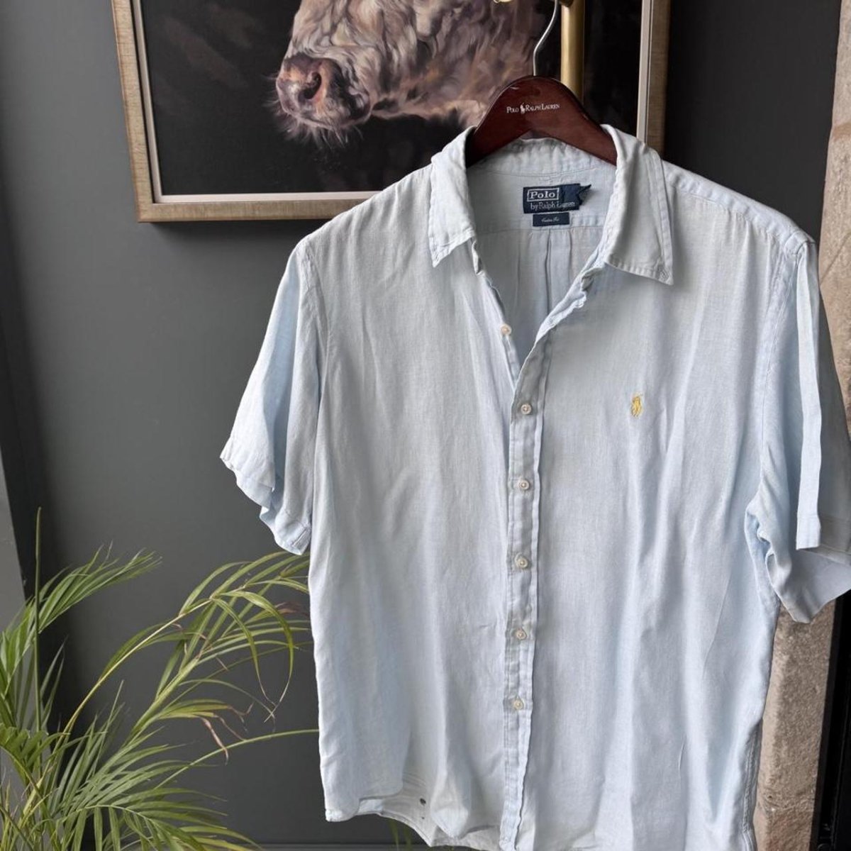 Polo Ralph Lauren Embroidered Pony Baby Blue Linen Shirt XL - Threads Uncovered