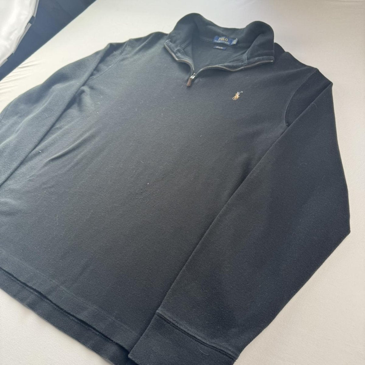Polo Ralph Lauren Embroidered Pony Black Quarter Zip Fleece L - Threads Uncovered