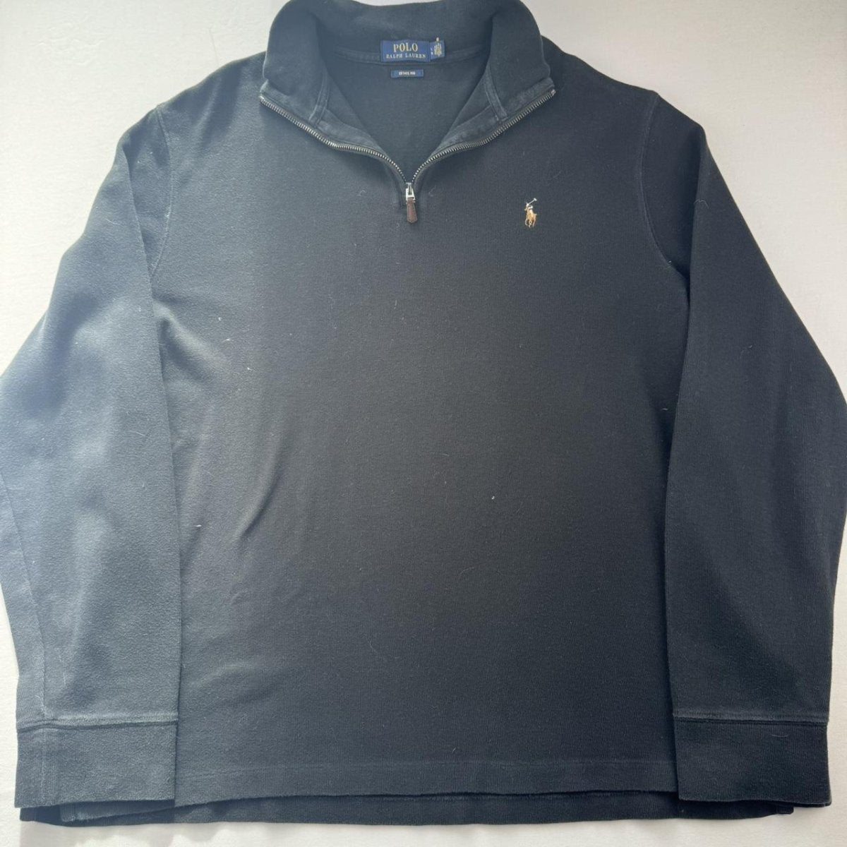 Polo Ralph Lauren Embroidered Pony Black Quarter Zip Fleece L - Threads Uncovered