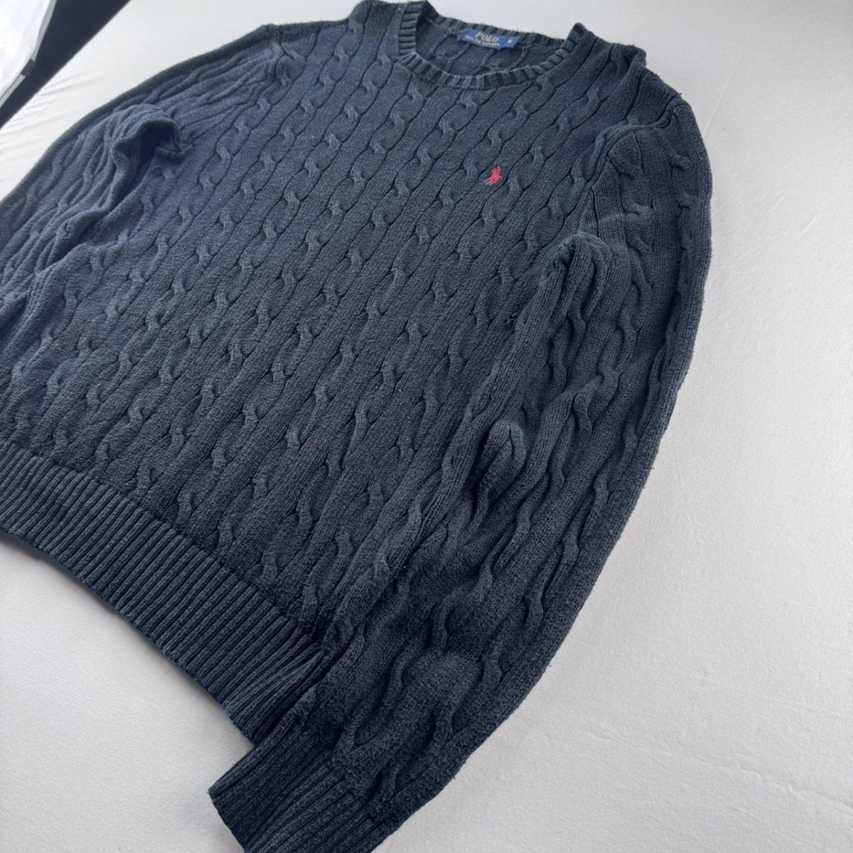 Polo Ralph Lauren Embroidered Pony Cable Knit Jumper M - Threads Uncovered