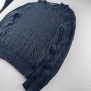 Polo Ralph Lauren Embroidered Pony Cable Knit Jumper M - Threads Uncovered