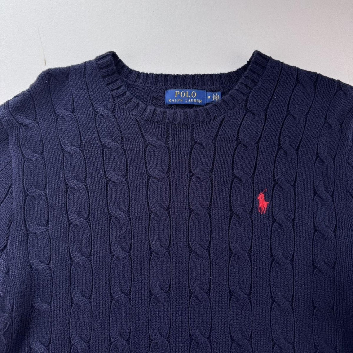 Polo Ralph Lauren Embroidered Pony Cable Knit Jumper M - Threads Uncovered