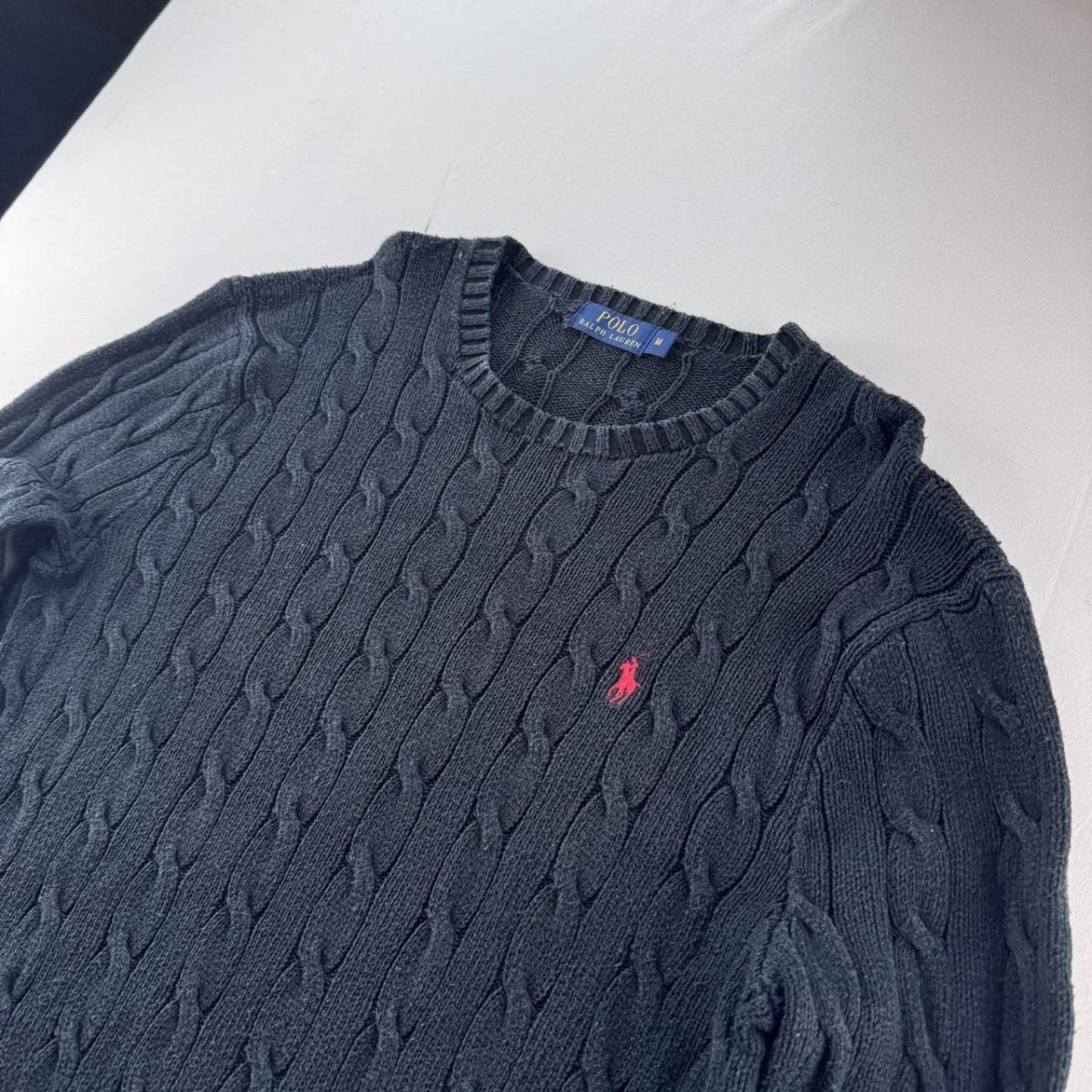 Polo Ralph Lauren Embroidered Pony Cable Knit Jumper M - Threads Uncovered