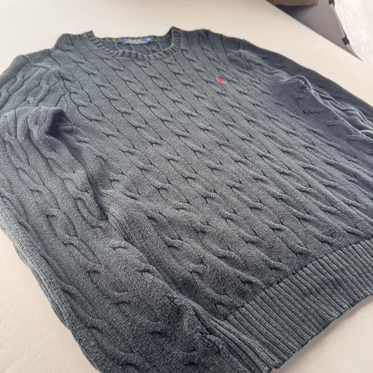 Polo Ralph Lauren Embroidered Pony Cable Knit Jumper M - Threads Uncovered