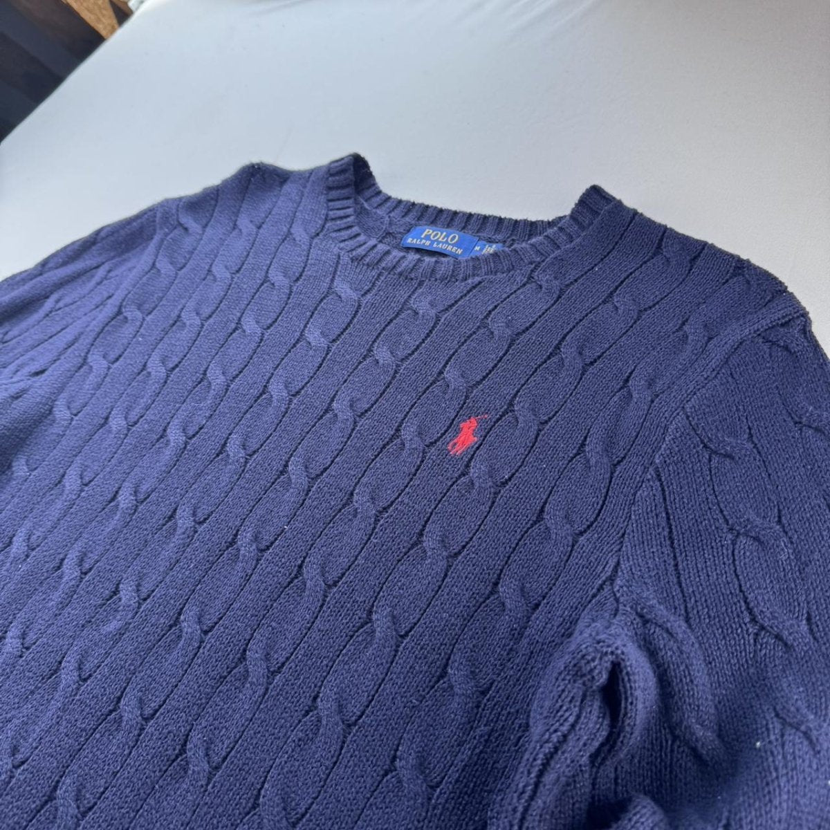 Polo Ralph Lauren Embroidered Pony Cable Knit Jumper M - Threads Uncovered