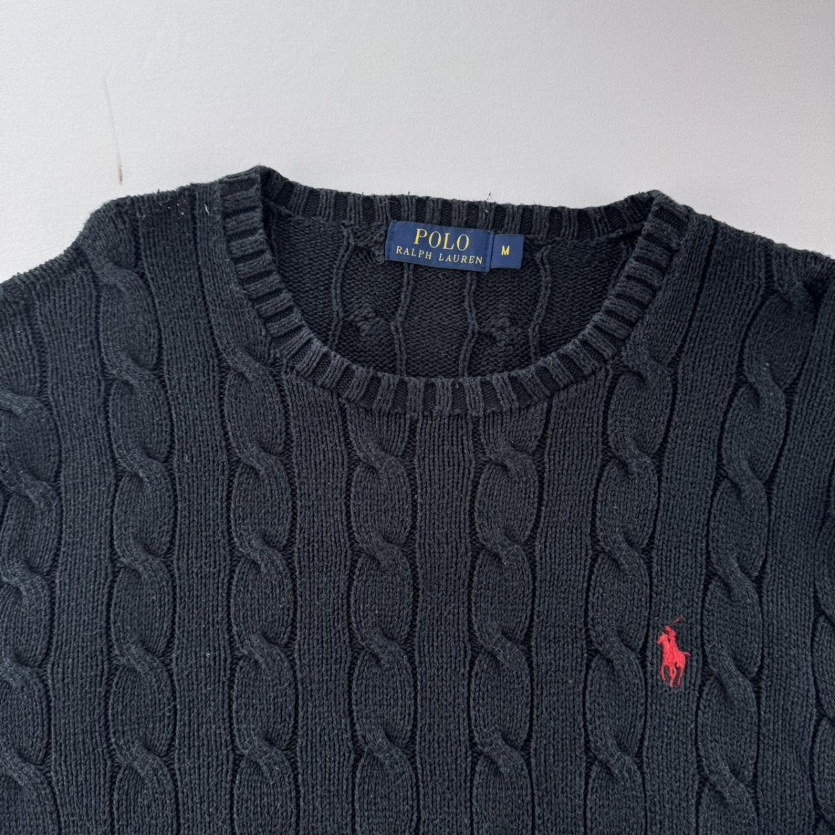 Polo Ralph Lauren Embroidered Pony Cable Knit Jumper M - Threads Uncovered
