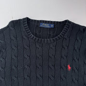 Polo Ralph Lauren Embroidered Pony Cable Knit Jumper M - Threads Uncovered