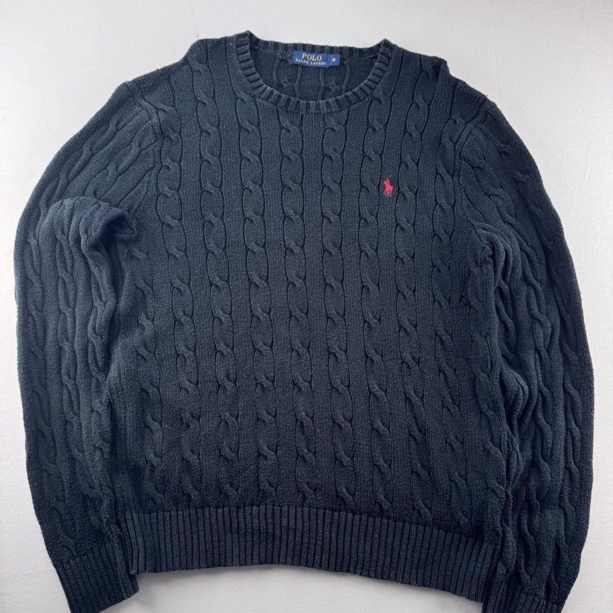 Polo Ralph Lauren Embroidered Pony Cable Knit Jumper M - Threads Uncovered