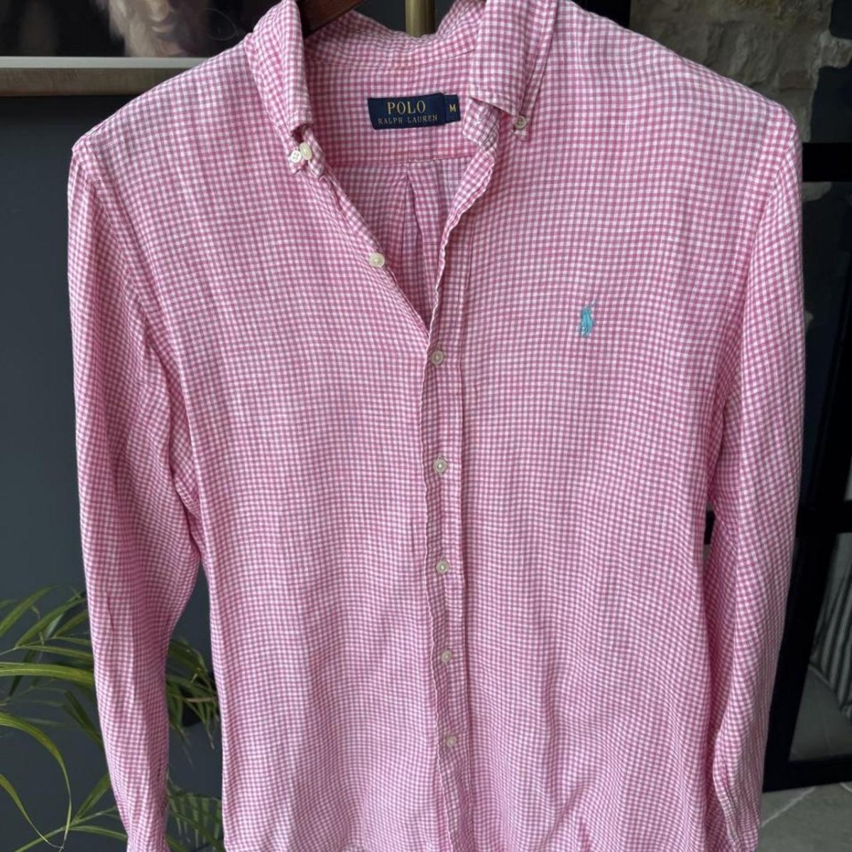 Polo Ralph Lauren Embroidered Pony Checkered Linen Shirt M - Threads Uncovered